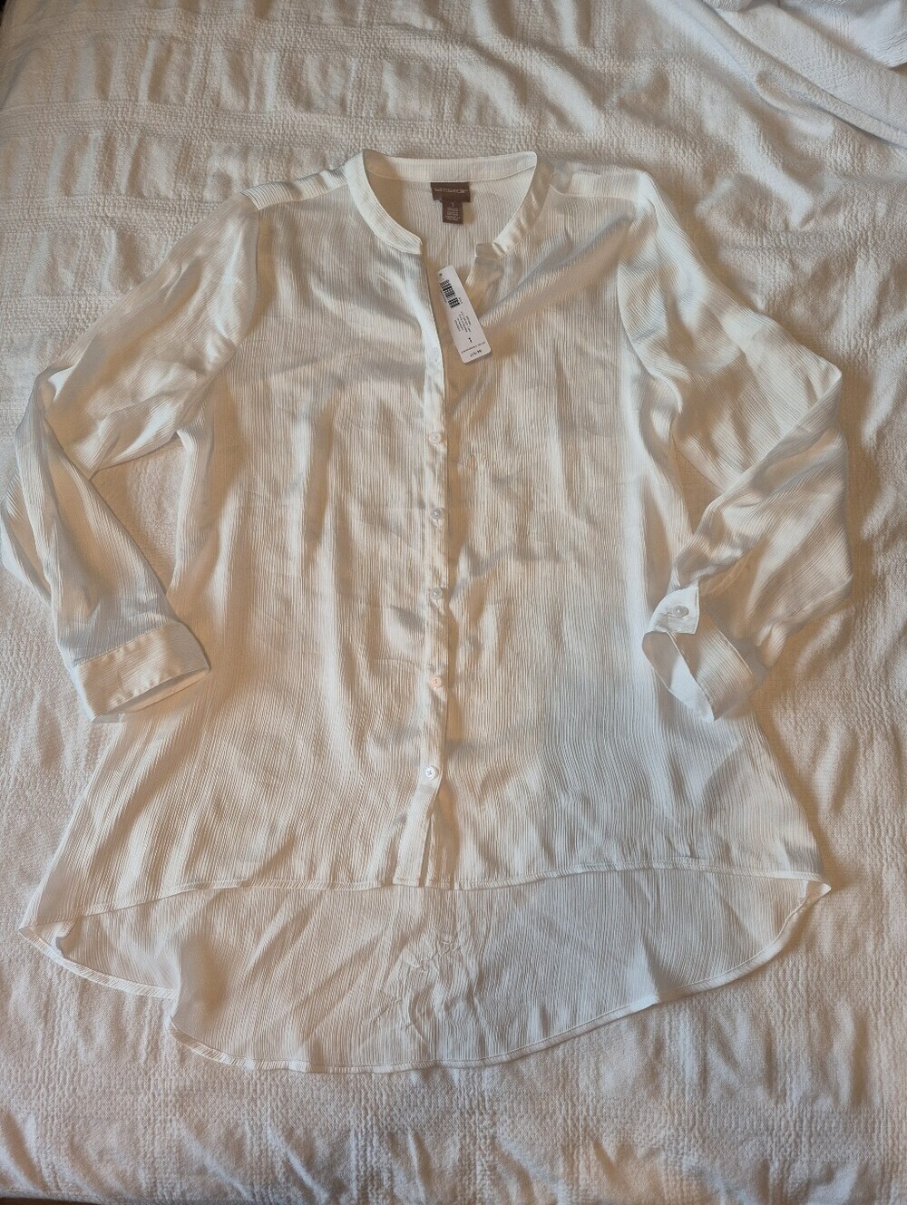 Chico's women's size 1, Small or 8/10 Alabaster 3/4 sleeve flutter tunic NWT